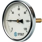 Термометр биметаллический с погружной гильзой Stout Dn 100 мм, гильза 75 мм 1/2" SIM-0001-107515